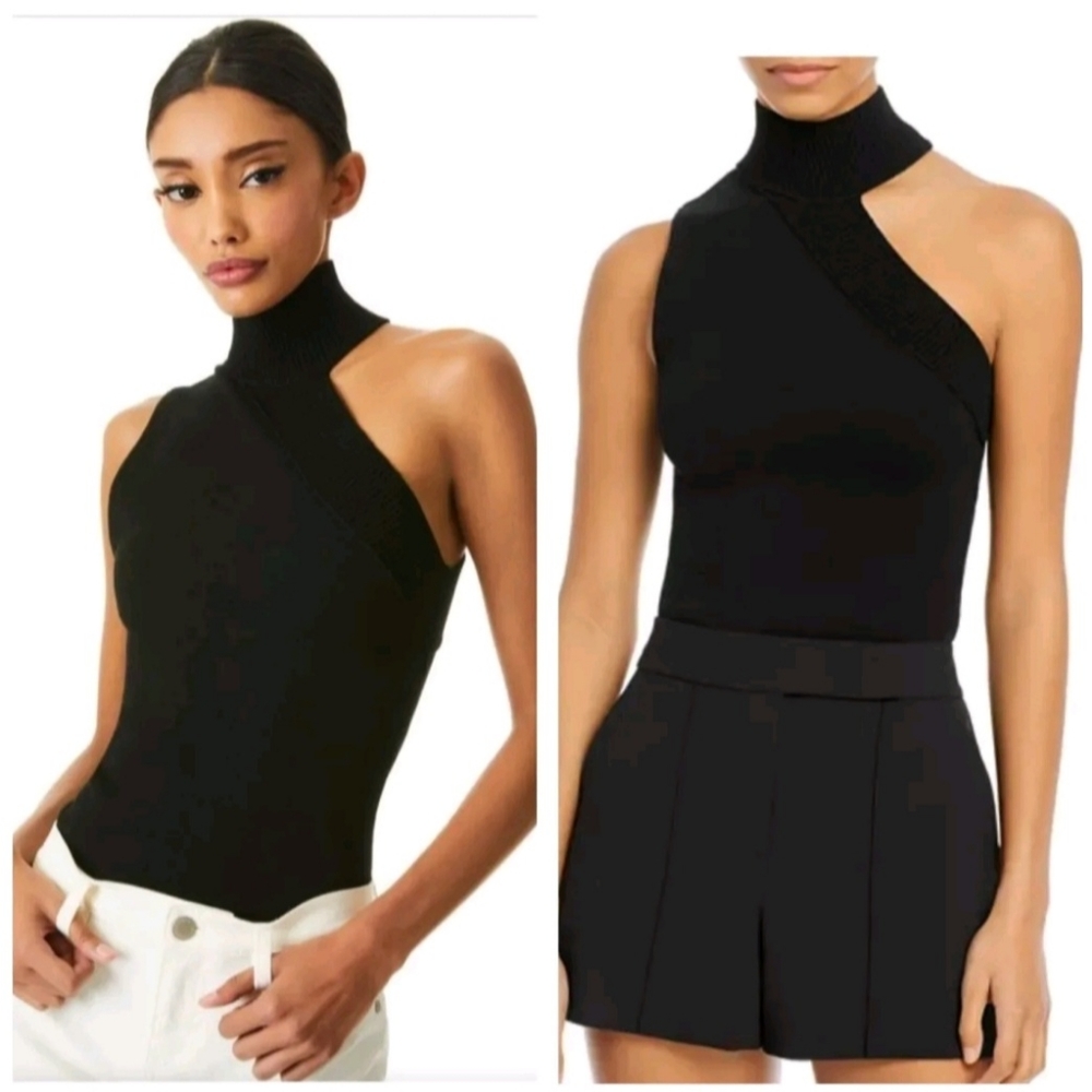 Alice + Olivia Kiki Multi-Stitch Turtleneck Cutout Tank  Size LARGE